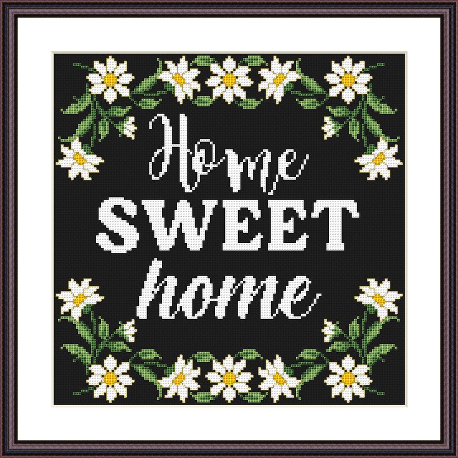 Home Sweet Home cross stitch pattern Black Aida design - Tango Stitch