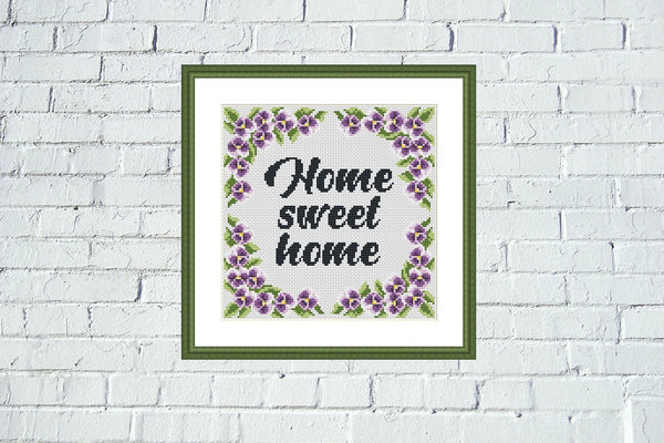 Home sweet home violet floral cross stitch pattern
