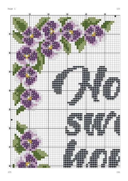 Home sweet home violet floral cross stitch pattern