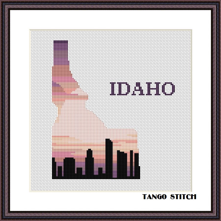 Idaho state map skyline silhouette cross stitch pattern