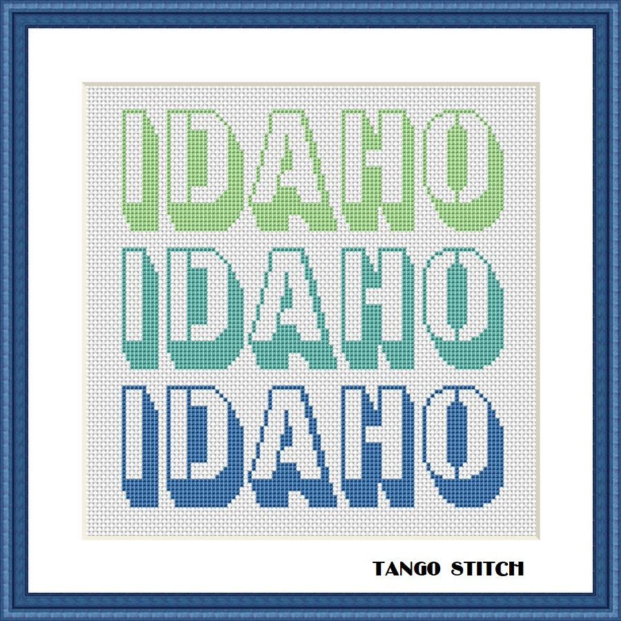 Idaho typography cross stitch pattern - Tango Stitch