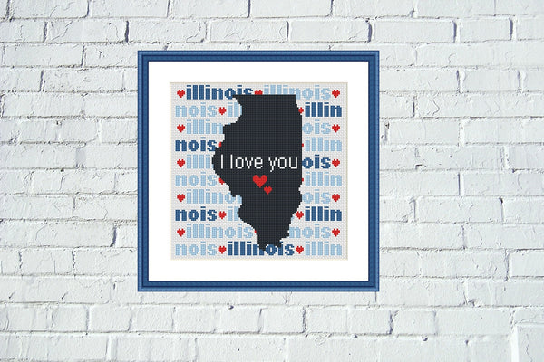 Illinois state map typography cross stitch pattern