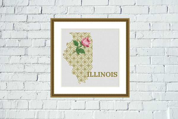 Illinois silhouette state map cross stitch pattern