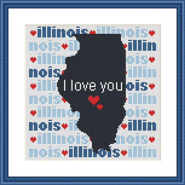 Illinois state map typography cross stitch pattern