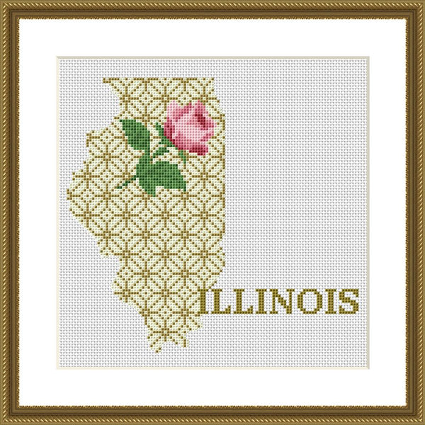 Illinois silhouette state map cross stitch pattern