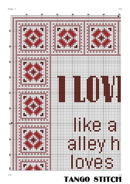 I love you like a back alley hooker loves crack funny Valentines romantic cross stitch pattern