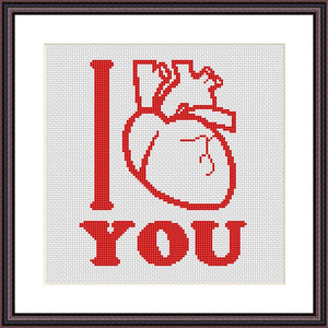 I love you Red heart romantic cross stitch pattern