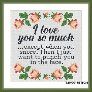 I love you so much funny romantic cross stitch pattern  