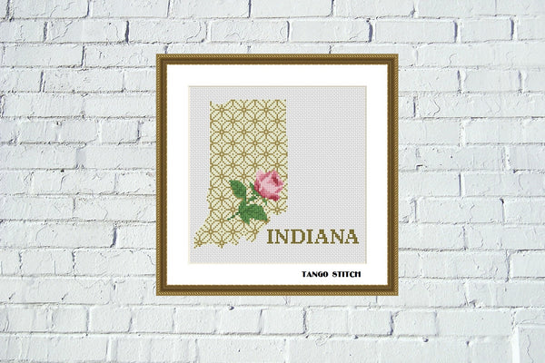 Indiana USA state map cross stitch pattern
