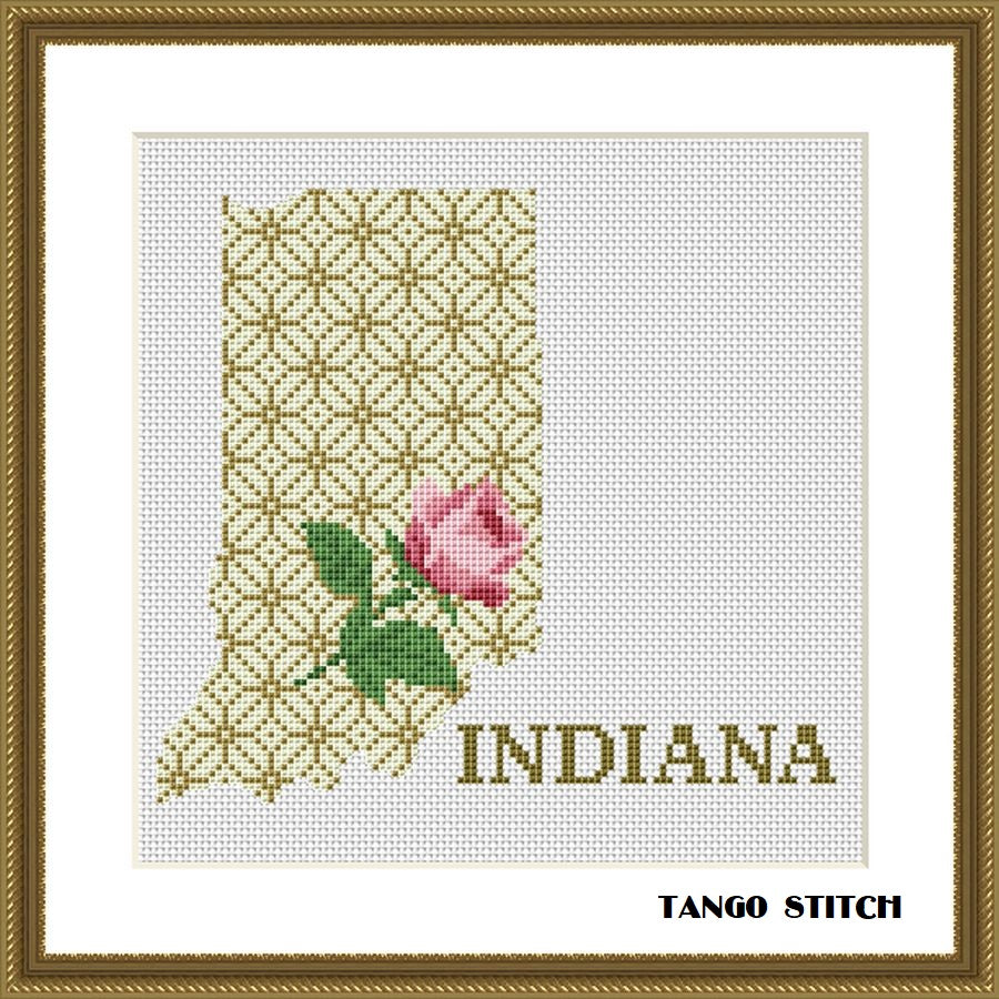 Indiana USA state map cross stitch pattern