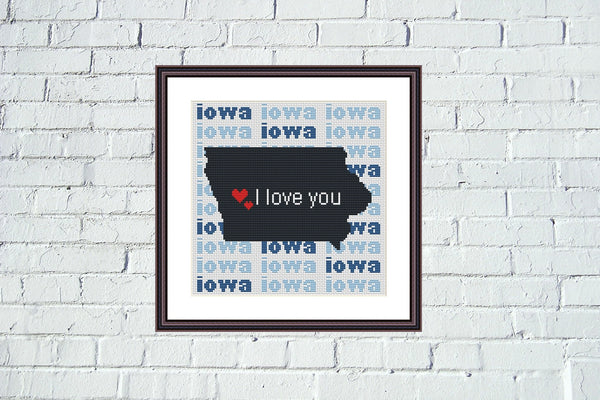 Iowa state map cross stitch pattern