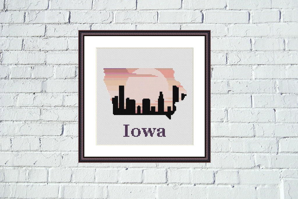 Iowa state map silhouette sunset cross stitch pattern – JPCrochet
