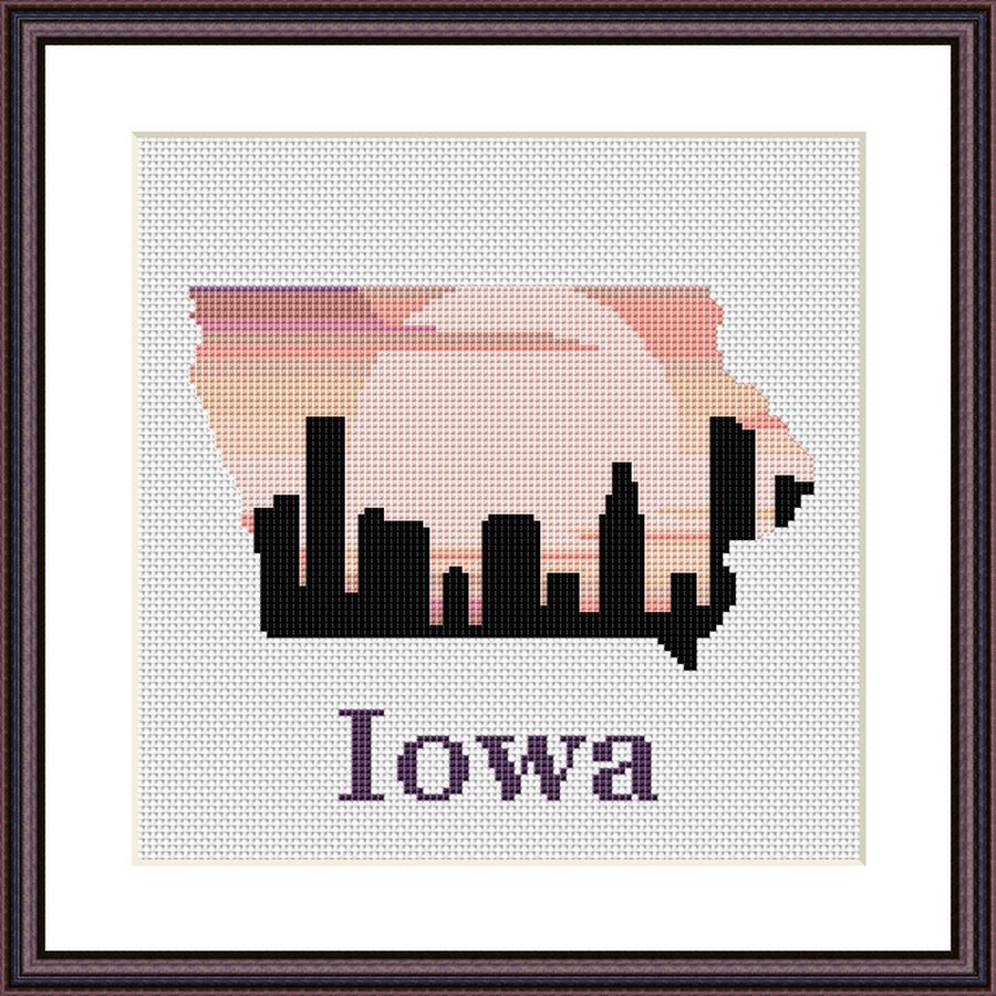 Iowa state map silhouette sunset cross stitch pattern – JPCrochet