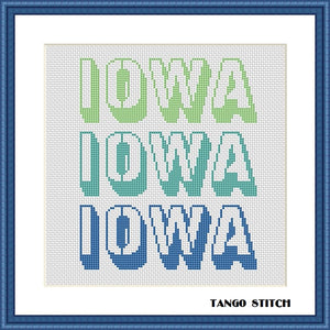 Iowa state typography cross stitch pattern, Tango Stitch