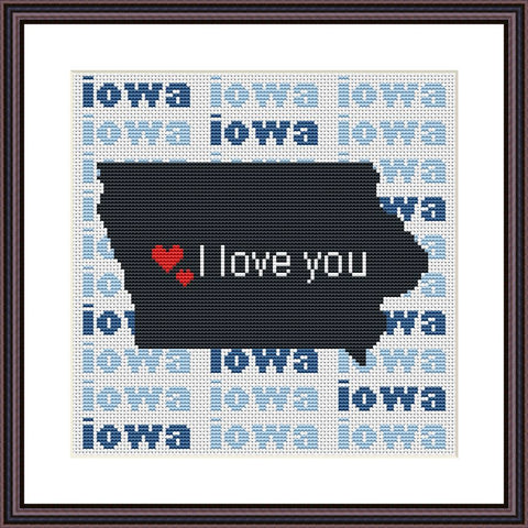 Iowa state map cross stitch pattern