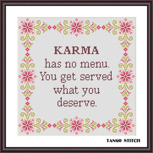 Karma has no menu funny sarcastic cross stitch pattern - Tango Stitch