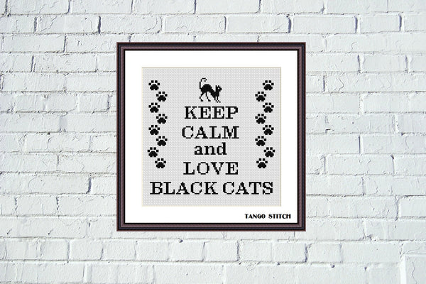 Keep calm and love black cats cross stitch pattern - Tango Stitch