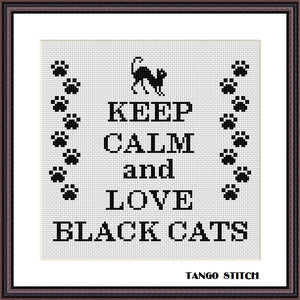 Keep calm and love black cats cross stitch pattern - Tango Stitch