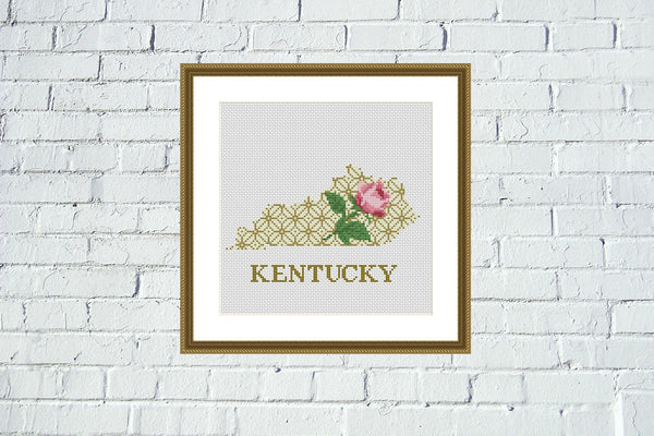 Kentucky state map floral ornament cross stitch pattern