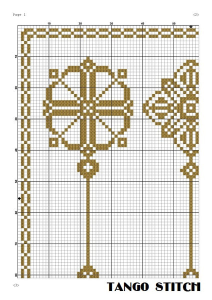 Golden vintage key set easy cross stitch pattern