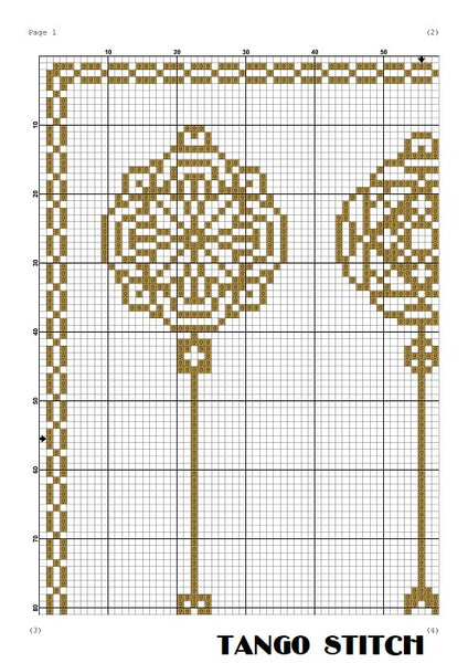 Gold vintage key set easy fashion cross stitch embroidery pattern