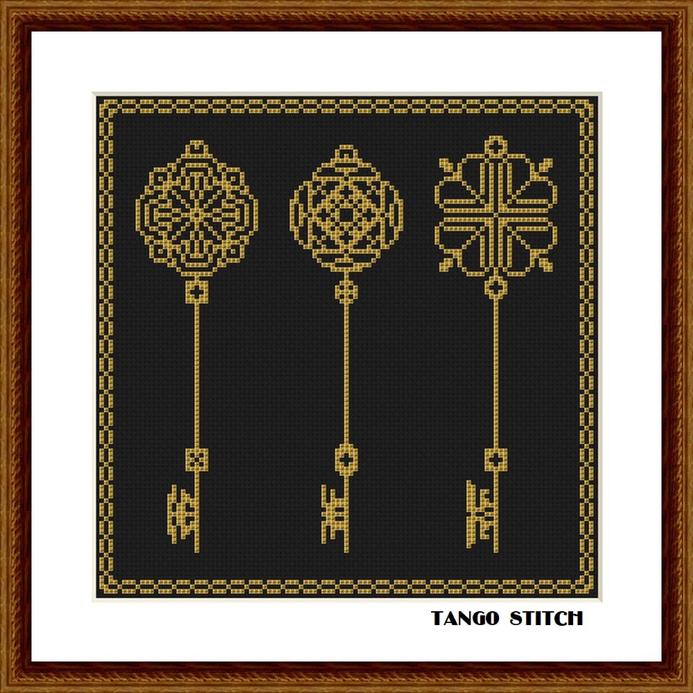Gold vintage key set easy fashion cross stitch embroidery pattern