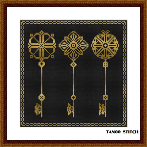 Golden vintage key set easy cross stitch pattern