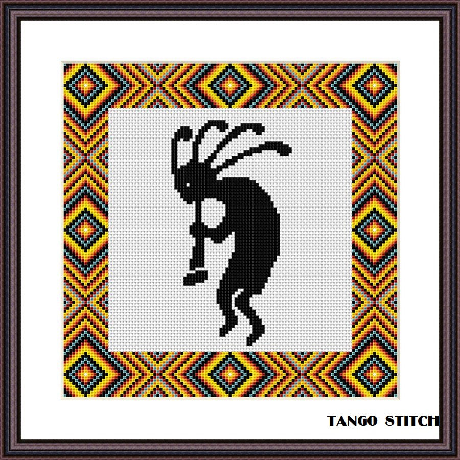 Kokopelli ethnic ornament cross stitch pattern