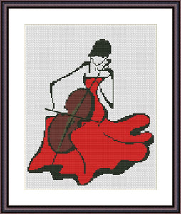 Lady in red romantic cross stitch pattern