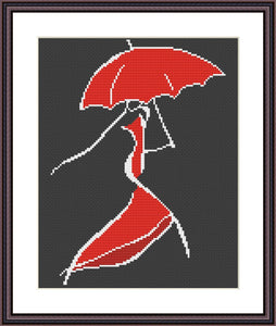 Rainy lady simple romantic cross stitch pattern Black Aida