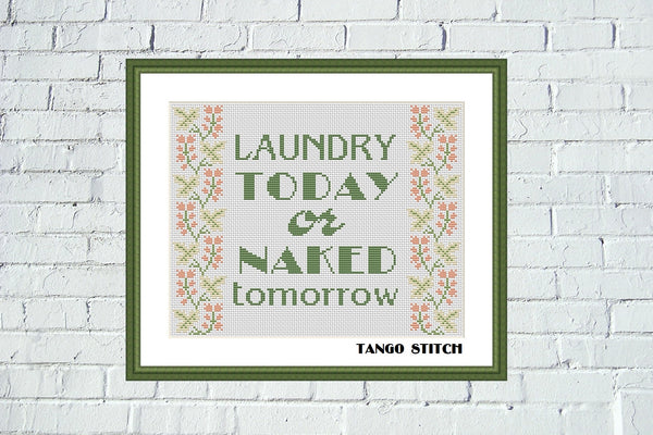 Laundry funny New Home housewarming cross stitch pattern - Tango Stitch