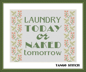Laundry funny New Home housewarming cross stitch pattern - Tango Stitch