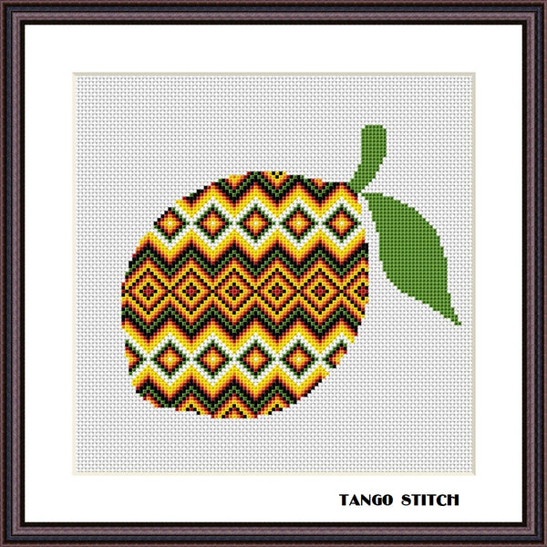 Yellow Aztec ornament lemon fruit cross stitch pattern - Tango Stitch