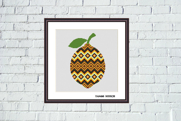 Lemon aztec cross stitch ornament pattern