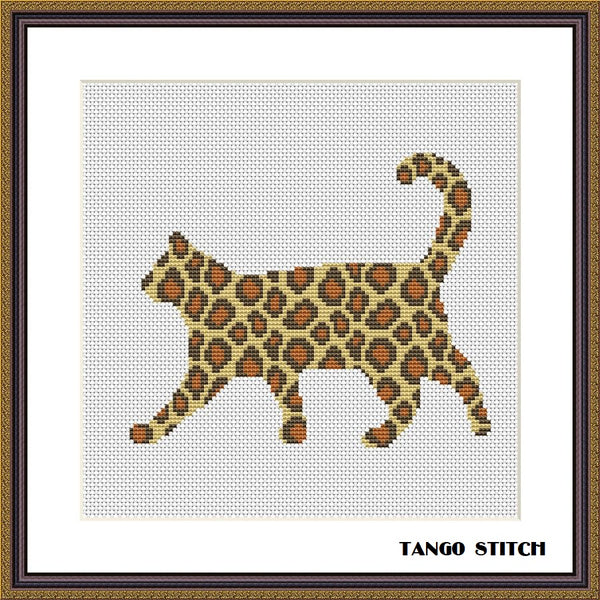 Leopard print cat ornament cross stitch pattern