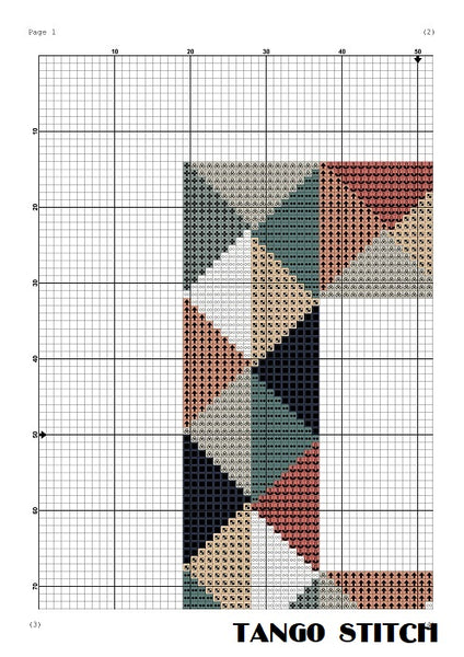Letter G and cute owls mosaic patchwork cross stitch pattern