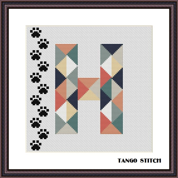 Letter H cat paws cross stitch pattern