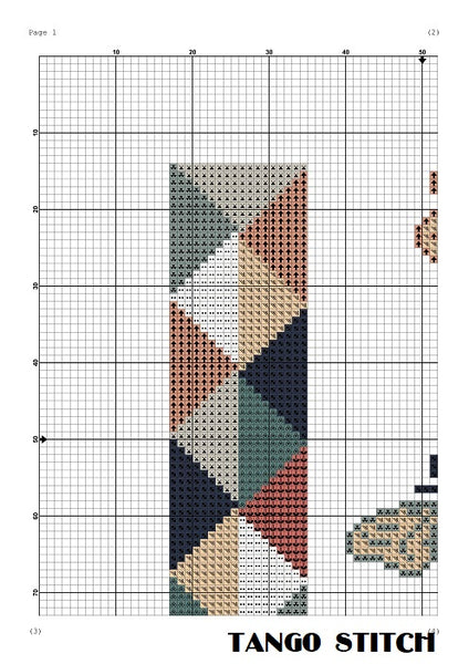 Letter I and beautiful butterflies mosaic patchwork cross stitch pattern