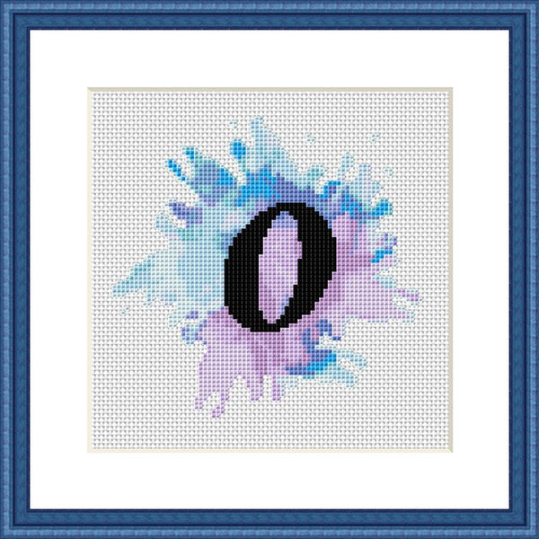 Letter O blue watercolor pastel cross stitch pattern