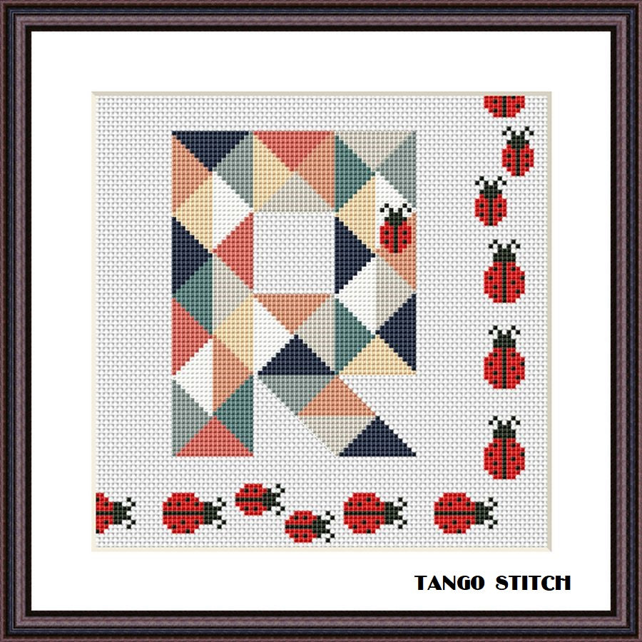 Cross Stitch For R Letter R and cute ladybugs geometric funny cross stitch pattern – JPCrochet