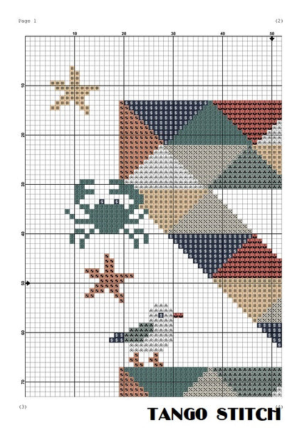 Letter S mosaic cute sea animals nursery cross stitch pattern