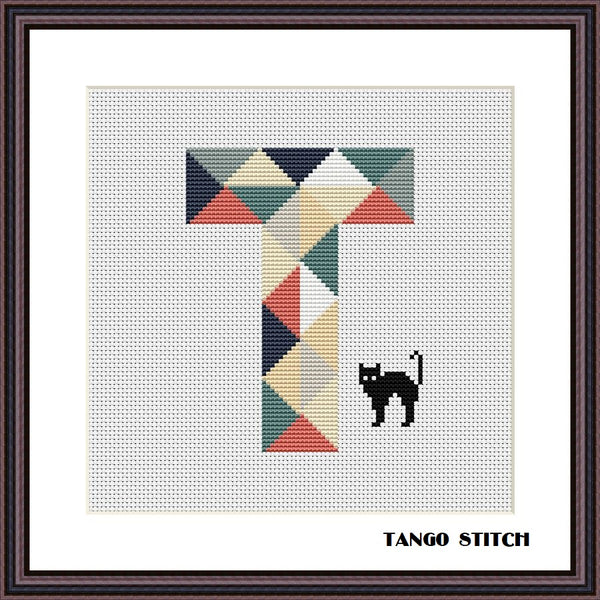 Letter T typography cross stitch pattern
