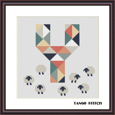 Letter Y and cute sheeps nursery cross stitch pattern, Tango Stitch