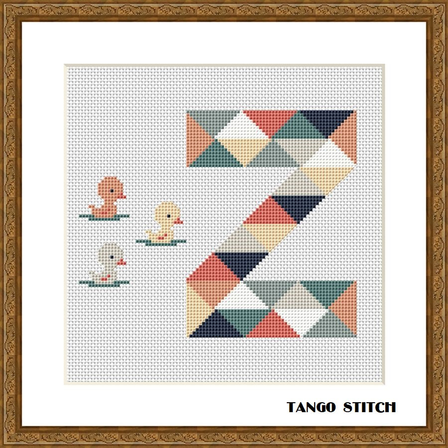 Letter Z and small ducks nursery cross stitch pattern