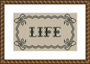 Life lettering vintage cross stitch pattern