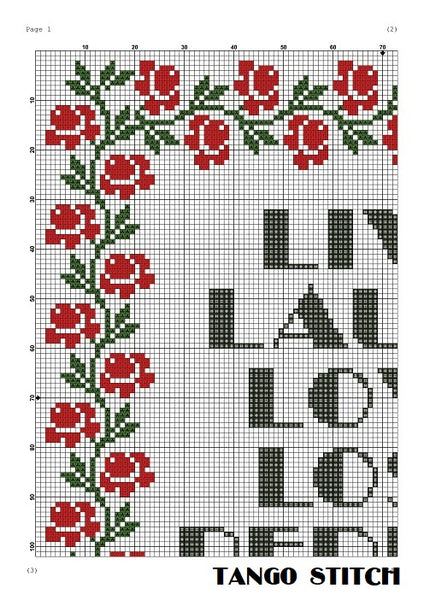 Live Laugh Love Lose Repeat funny romantic cross stitch pattern - Tango Stitch