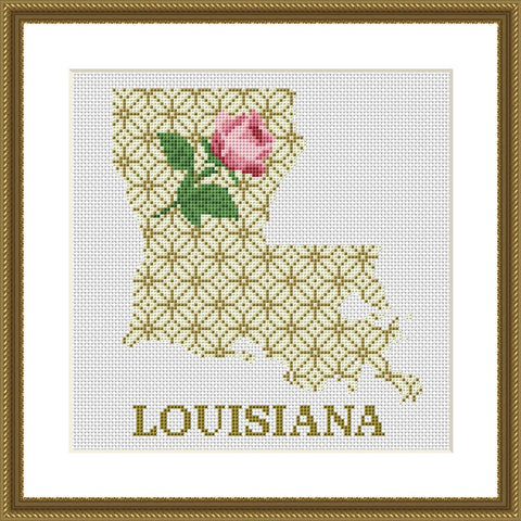 Louisiana state map flower ornament cross stitch pattern