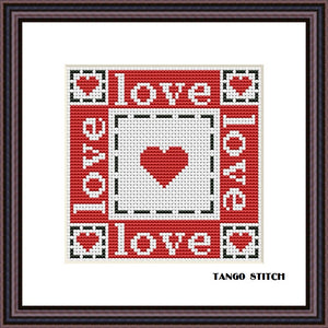 Love red heart easy cross stitch needlecraft embroidery