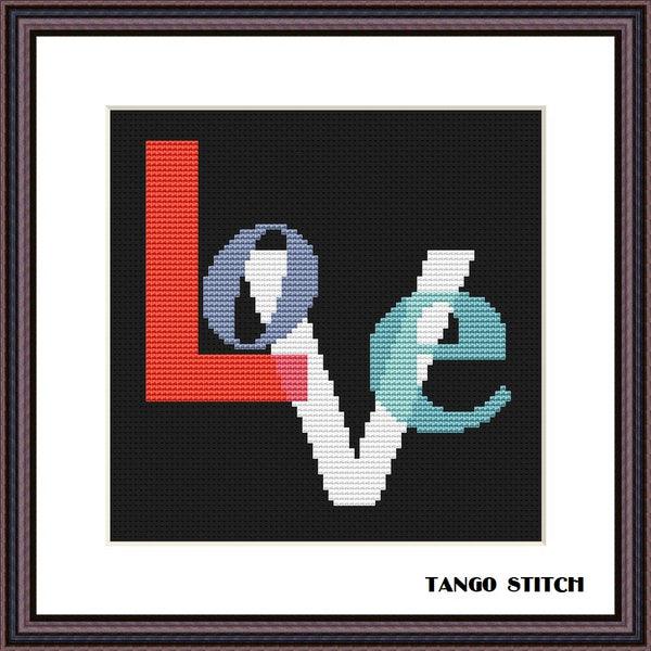 Love typography romantic cross stitch pattern - Tango Stitch