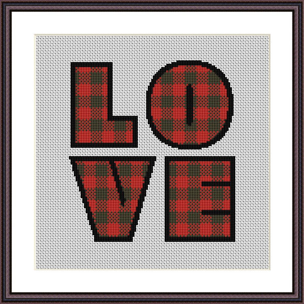 Love lettering typography lumberjack cross stitch pattern
